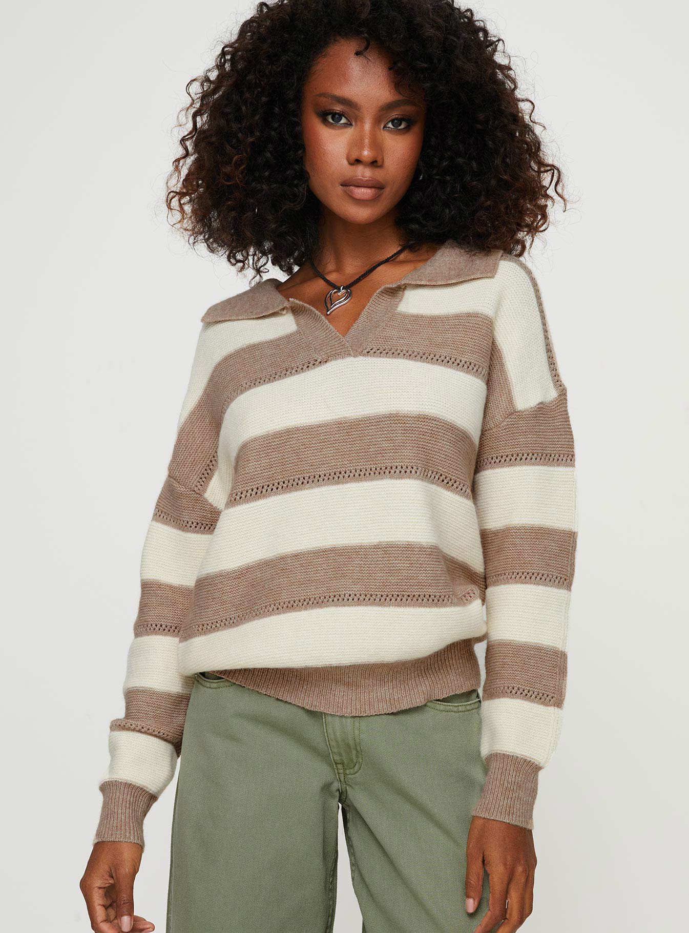 Atkinson Stripe Sweater Cream / Brown Princess Polly  regular 