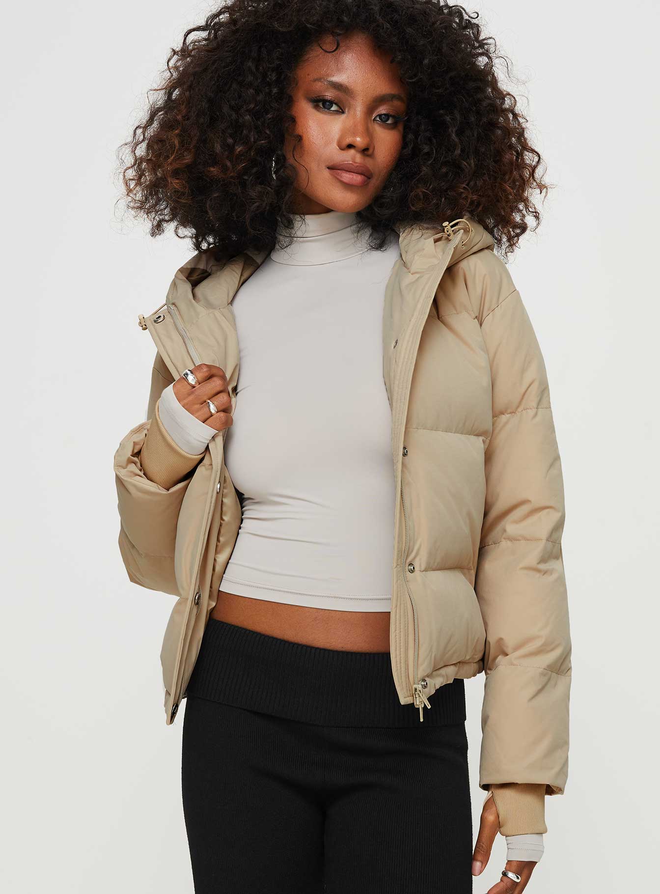 Morrie hooded puffer jacket latte