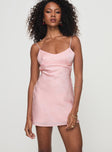 front view of model wearing Princess Polly Clemence Mini Dress Pink Scoop Neck 