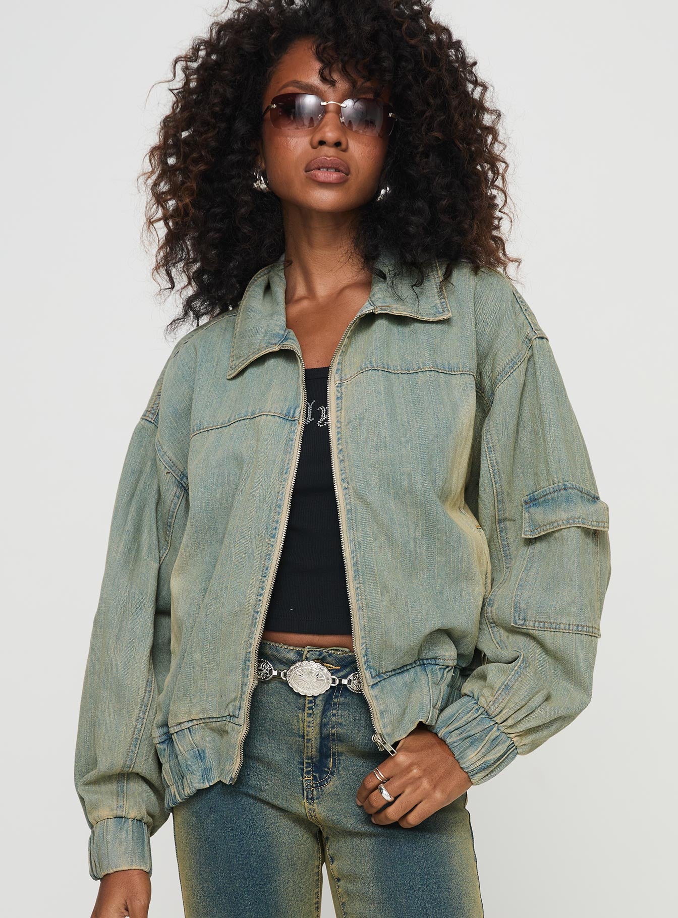 Korbin denim bomber jacket antique wash