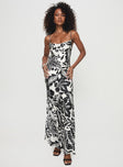 front view of model wearing Princess Polly Conti Maxi Dress Black / White Cowl Neck 