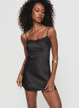 front view of model wearing Princess Polly Antonios Mini Dress Black Square Neck 