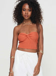 front view of model wearing Princess Polly Kallista Top Orange Sleeveless Sweetheart 