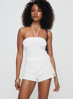 front view of model wearing Princess Polly Grigio Cord Shorts Ivory High Waisted Shorts 