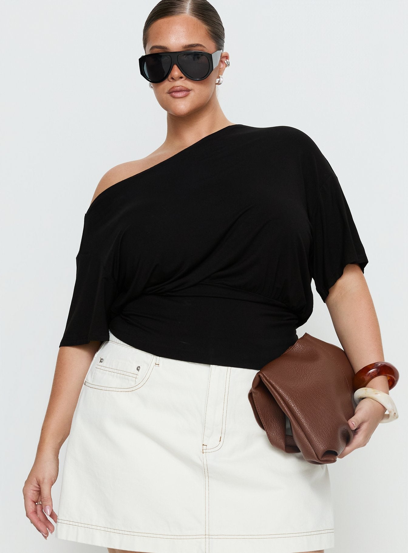 Ashlinn Off Shoulder Drapey Top Black Curve
