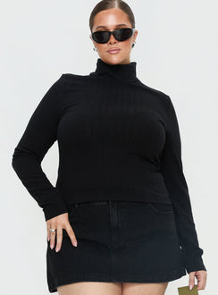 Enisa High Neck Long Sleeve Top Black Curve