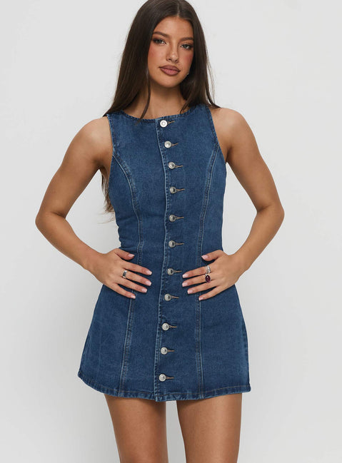 Yumiko Denim Romper Mid Wash Petite