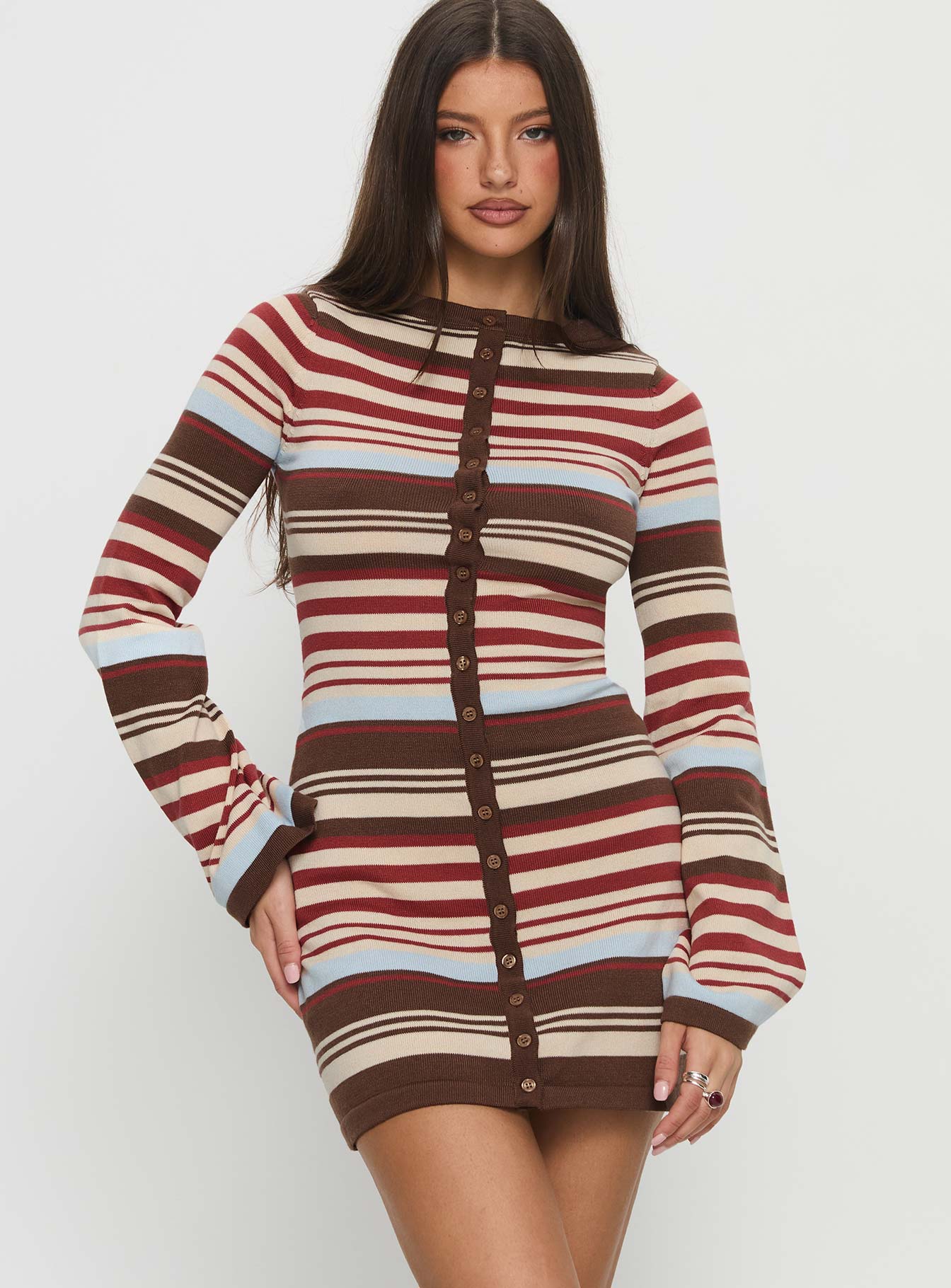 Norelai Long Sleeve Knit Mini Dress | Multi Stripe | Womens | Princess Polly Lower Impact Norelai Long Sleeve Knit Mini Dress | Multi Stripe | Womens | Princess Polly Lower Impact