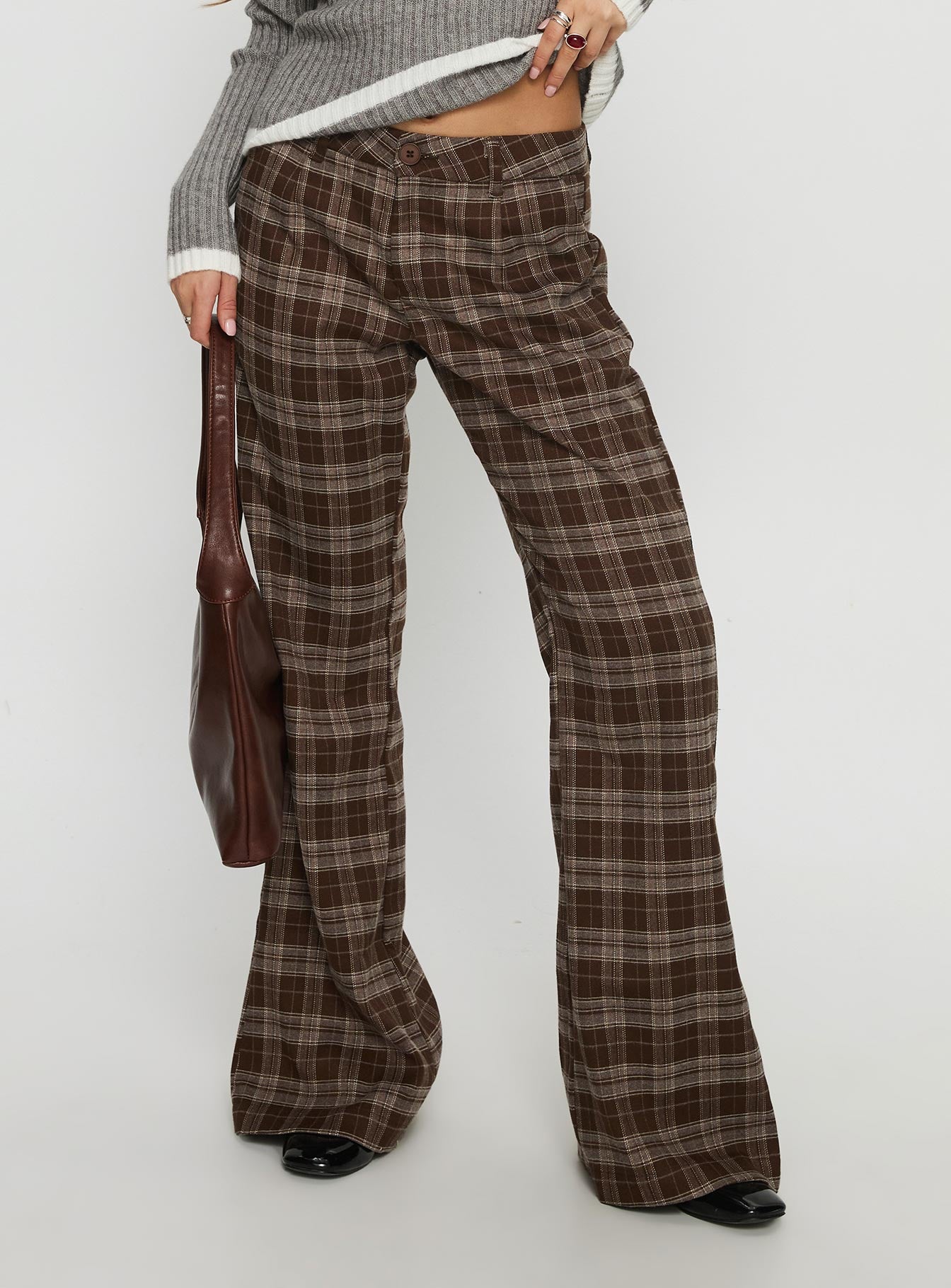Emiroki Straight Leg Pants Brown Check | Princess Polly Emiroki Straight Leg Pants Brown Check | Princess Polly