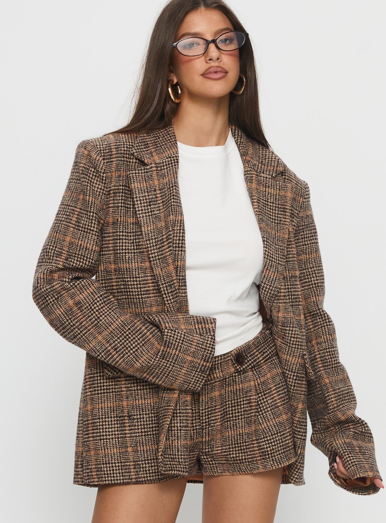 Ayvanna Oversized Blazer Brown Plaid | Princess Polly