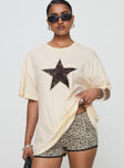 front view of model wearing Princess Polly Faded Star Tee Cream Half Sleeves Crew Neck 