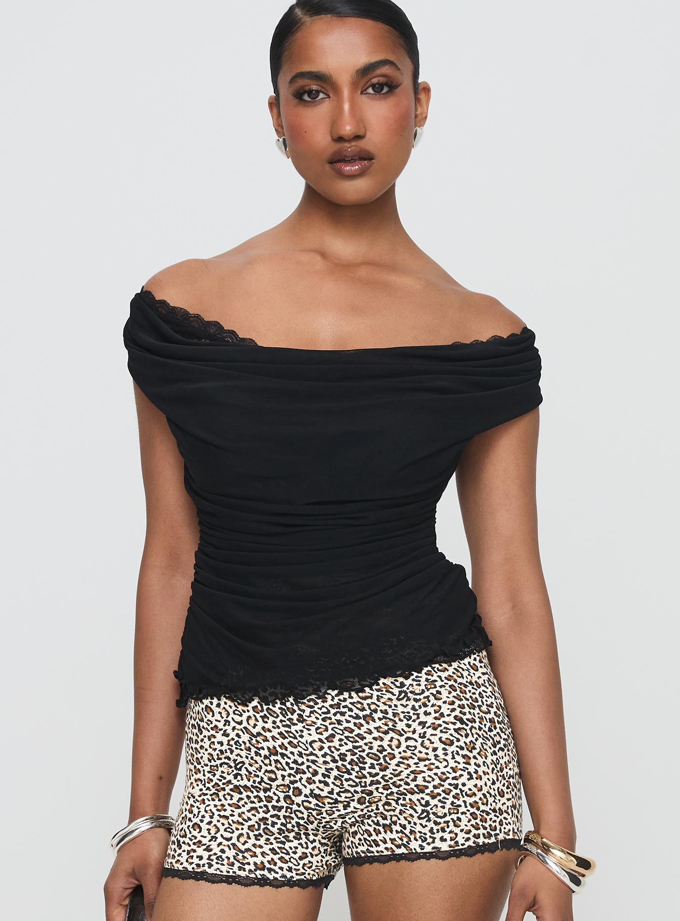 Sonnie Off Shoulder Top Black | Princess Polly