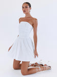 white mini dress Strapless mini dress Ruching along side silicone strip at bust