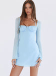 Princess Polly Square Neck  Dyer Sheer Sleeve Mini Dress Baby Blue