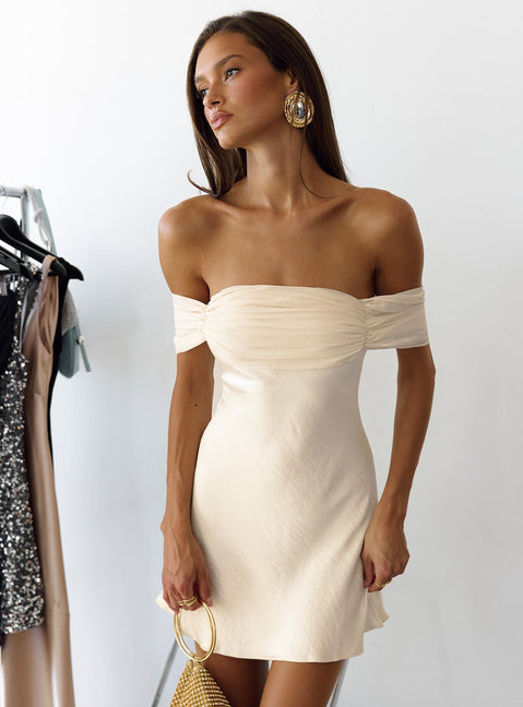 Adoration Mini Off The Shoulder Dress | cream | Womens | Princess Polly Adoration Mini Off The Shoulder Dress | cream | Womens | Princess Polly
