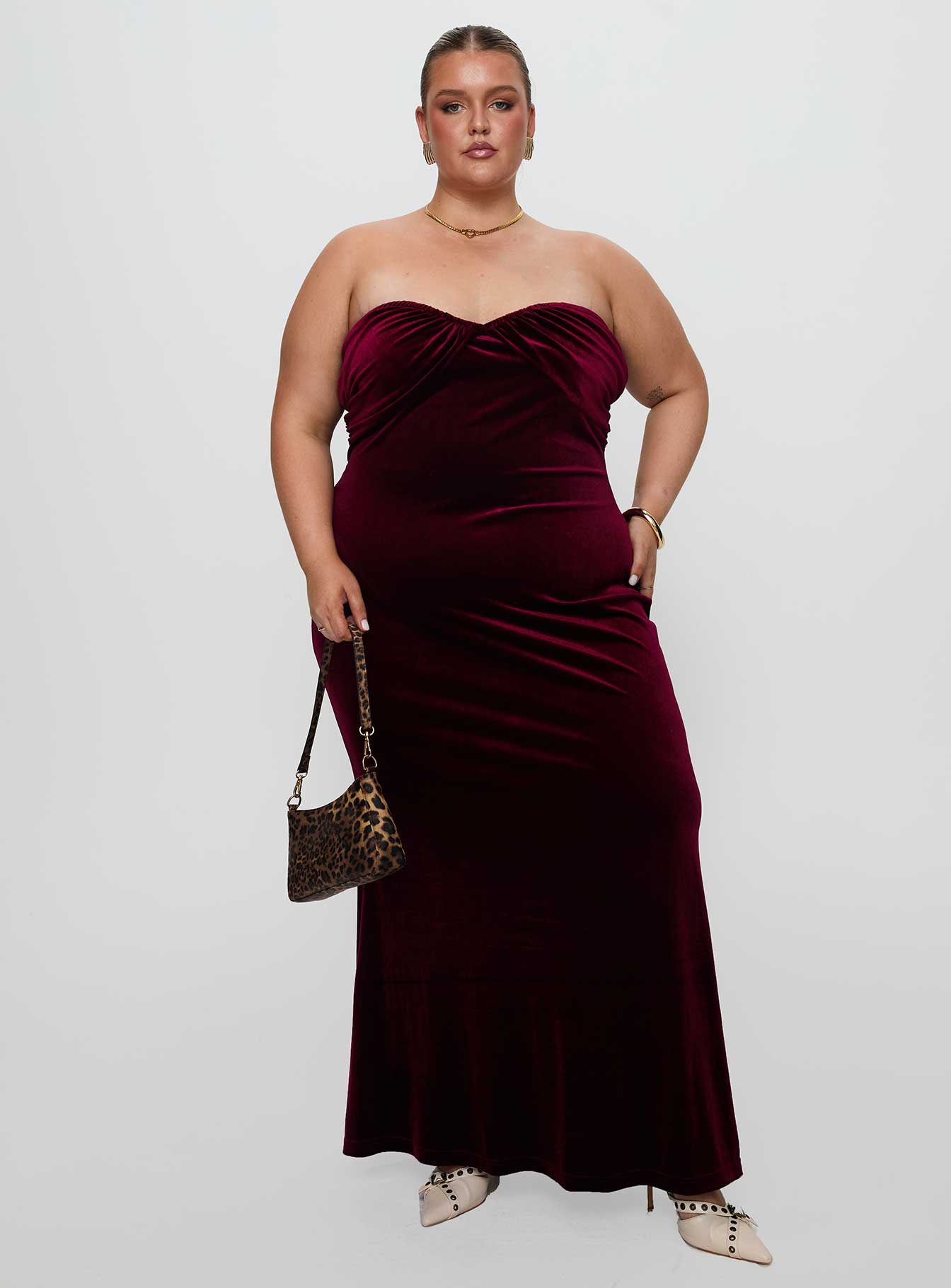 Irena Strapless Maxi Dress Burgundy Curve | Princess Polly Irena Strapless Maxi Dress Burgundy Curve | Princess Polly