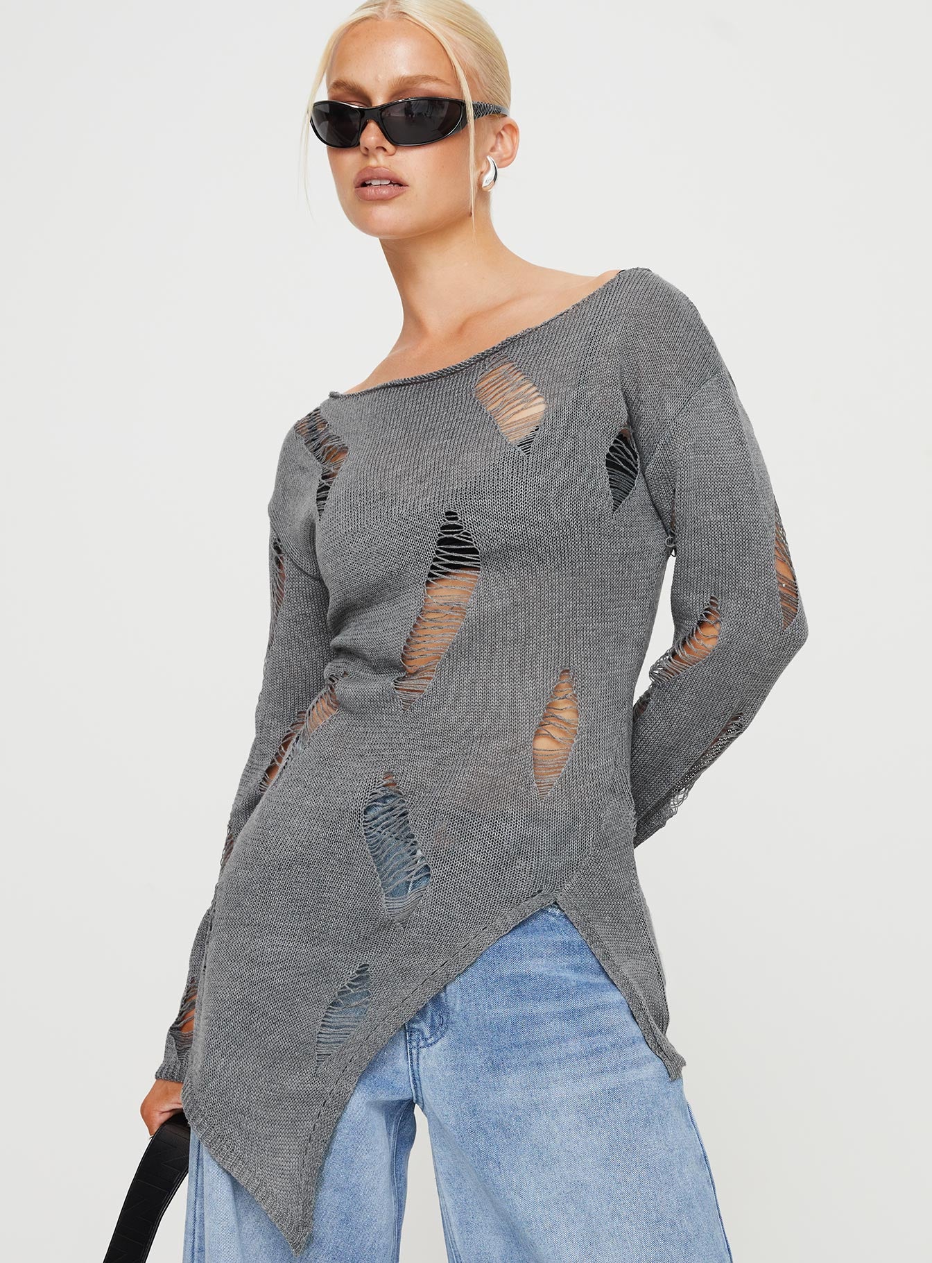 Gray clearance distressed sweater