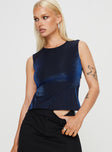 Navy Sparkle tank top Partially exposed back  back tie fastening