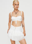 white Matching lace set Crop top fixed shoulder straps sweetheart neckline lace up detail at front zip fastening at back