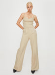 Beige Matching set Slim fitting adjustable shoulder straps sweetheart neckline zip fastening at back Tailored pants zip and clasp fastening twin hip pockets subtle pleats at waist