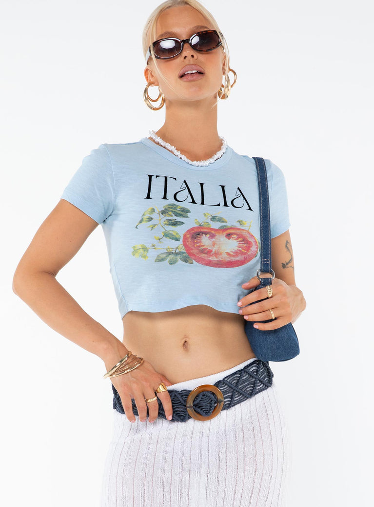 Graphic print crop tee Good stretch, unlined 
