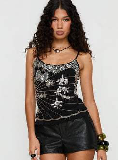 Devondra Sequin Detail Cami Top Black