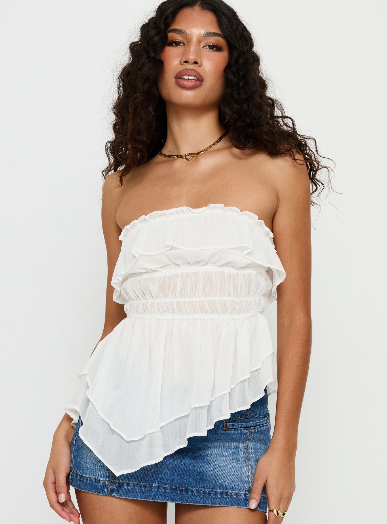 Ginnilee Strapless Frill Top Cream | Princess Polly