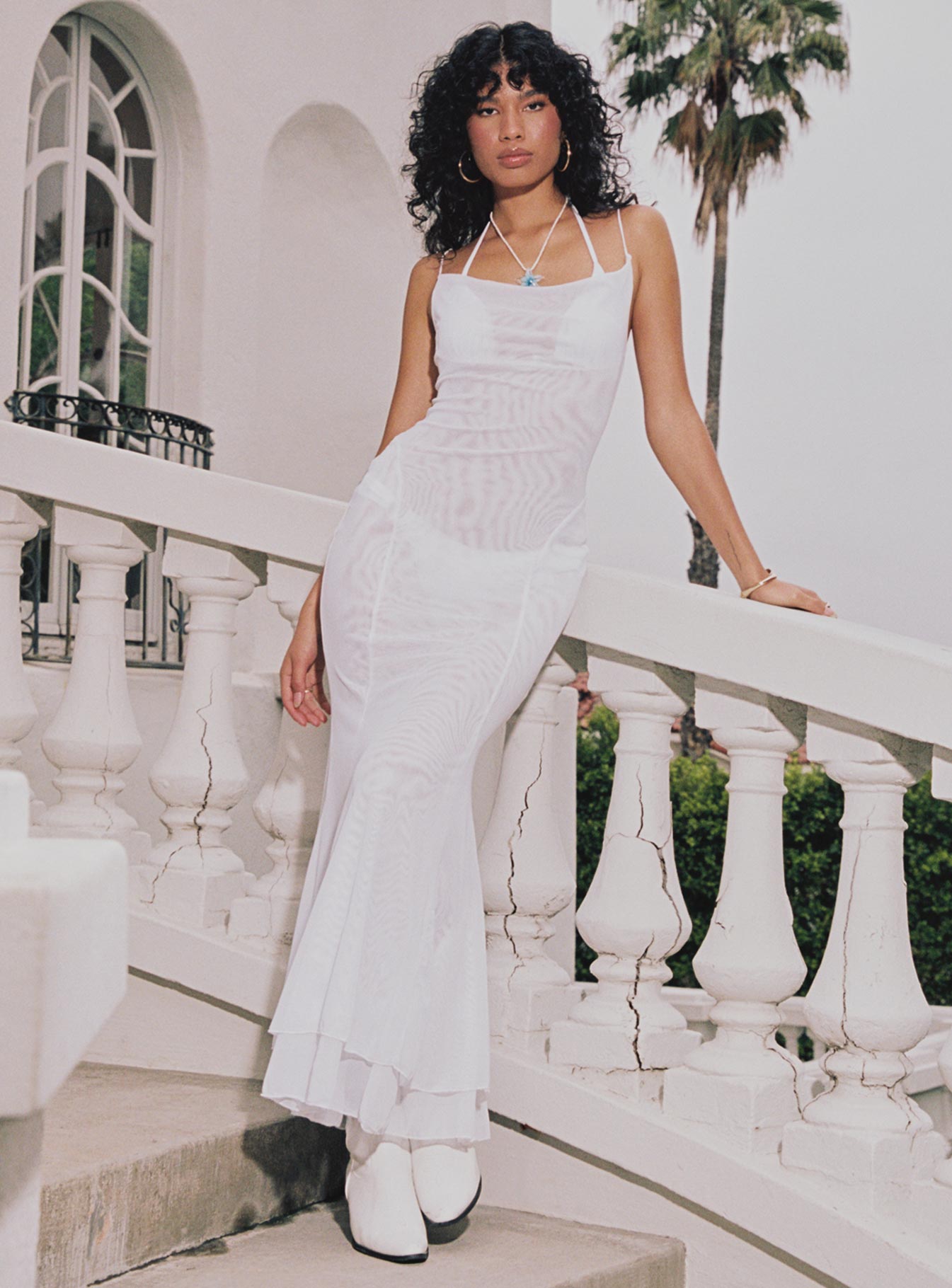 White square 2025 neck maxi dress