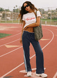 front view of model wearing Princess Polly Maranie Pants Navy/ White High Waisted Pants 