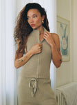 Beige Knit top Zip fastening at front, high neckline, partially exposed low back