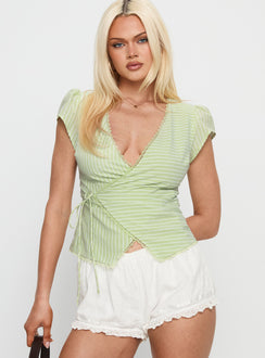 Understand Me Wrap Top Sage Stripe