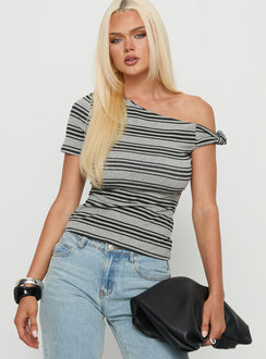 Remona Off Shoulder Top Grey Stripe