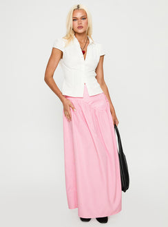   front view of model wearing Princess Polly Apresia Maxi Skirt Pink Gingham Maxi 