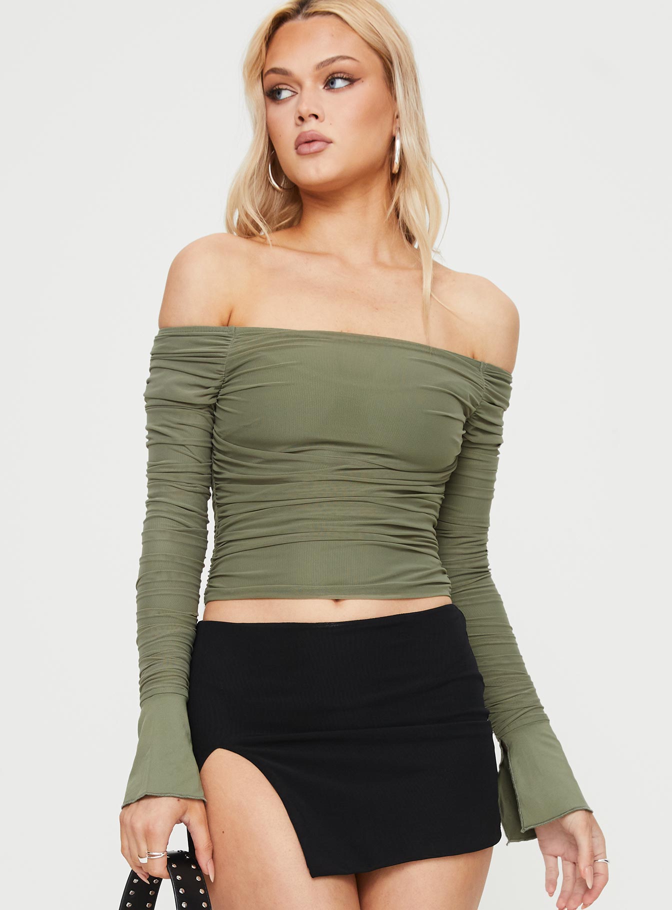 Moreno off the shoulder top green