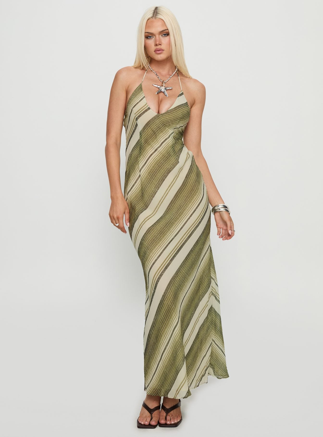Esmira Halter Maxi Dress Green Stripe | Princess Polly Esmira Halter Maxi Dress Green Stripe | Princess Polly
