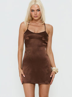 Catch You Up Beaded Mini Dress Brown