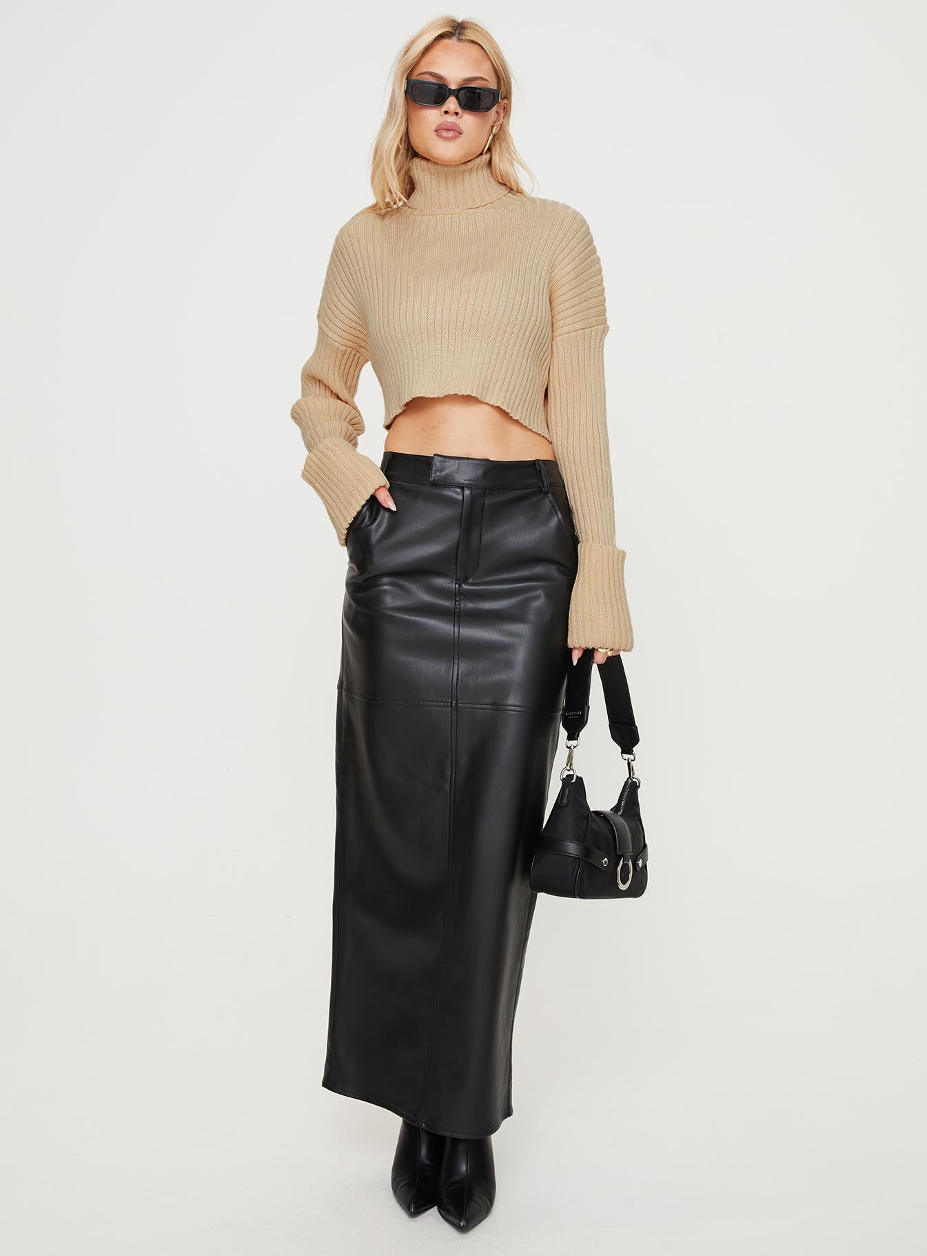 Giacini faux leather maxi skirt black