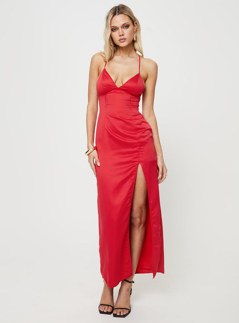 Princess Polly Sweetheart Neckline  Chambers Maxi Dress Red