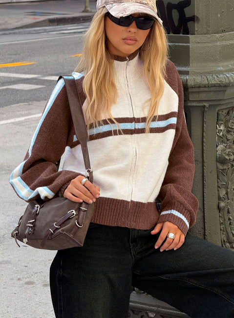 Lexanne Zip Through Knit Jumper Cream Multi