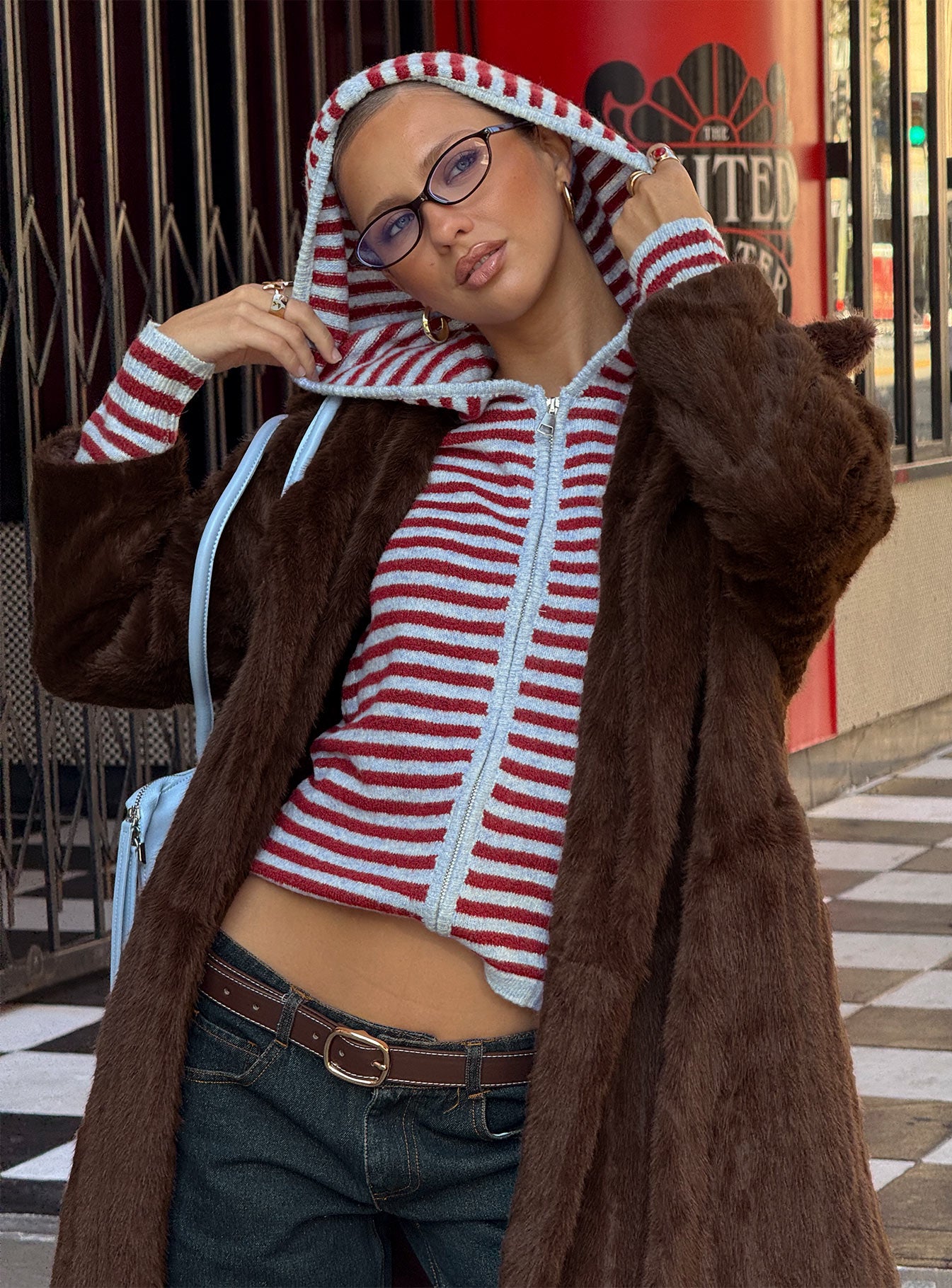 Superstars Zip Through Hoodie Blue / Red Stripe