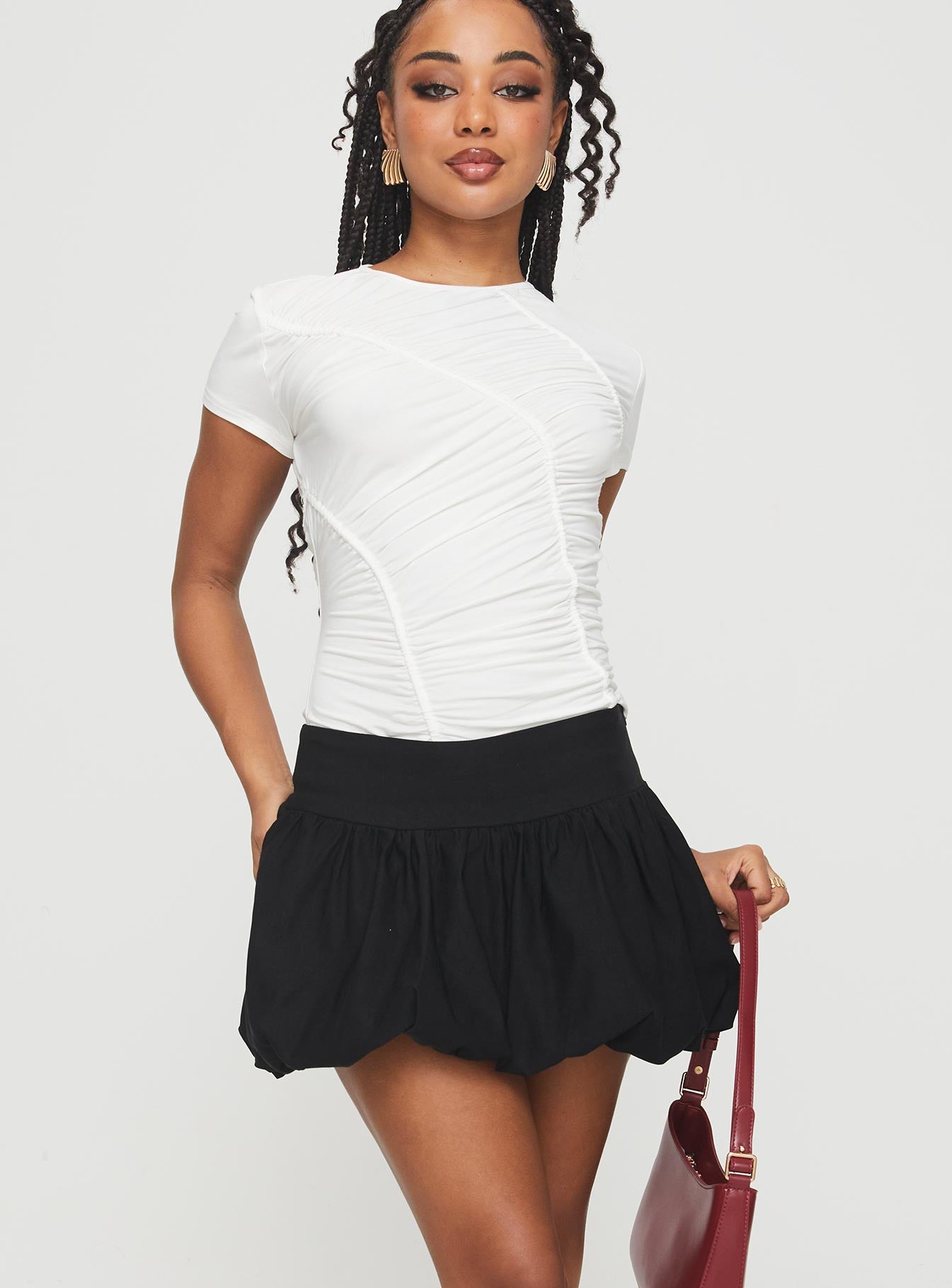 Mersale bubble hem mini skirt black