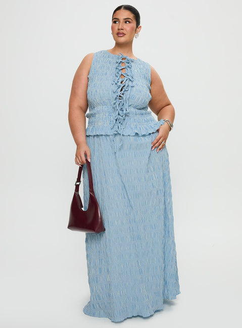 Songbird Shirred Maxi Dress Blue Curve | Princess Polly Songbird Shirred Maxi Dress Blue Curve | Princess Polly