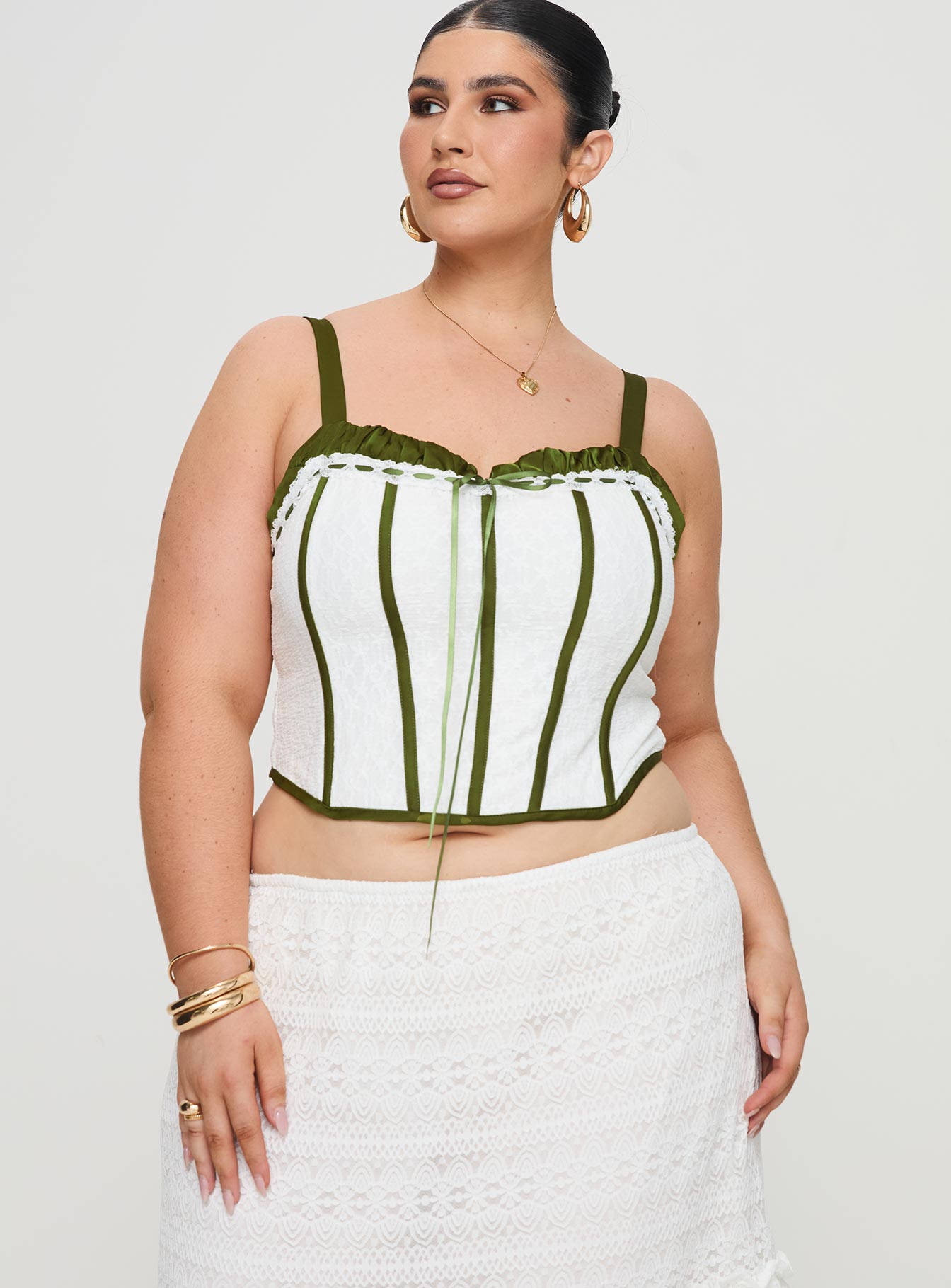 Jiraia lace corset top white / green curve