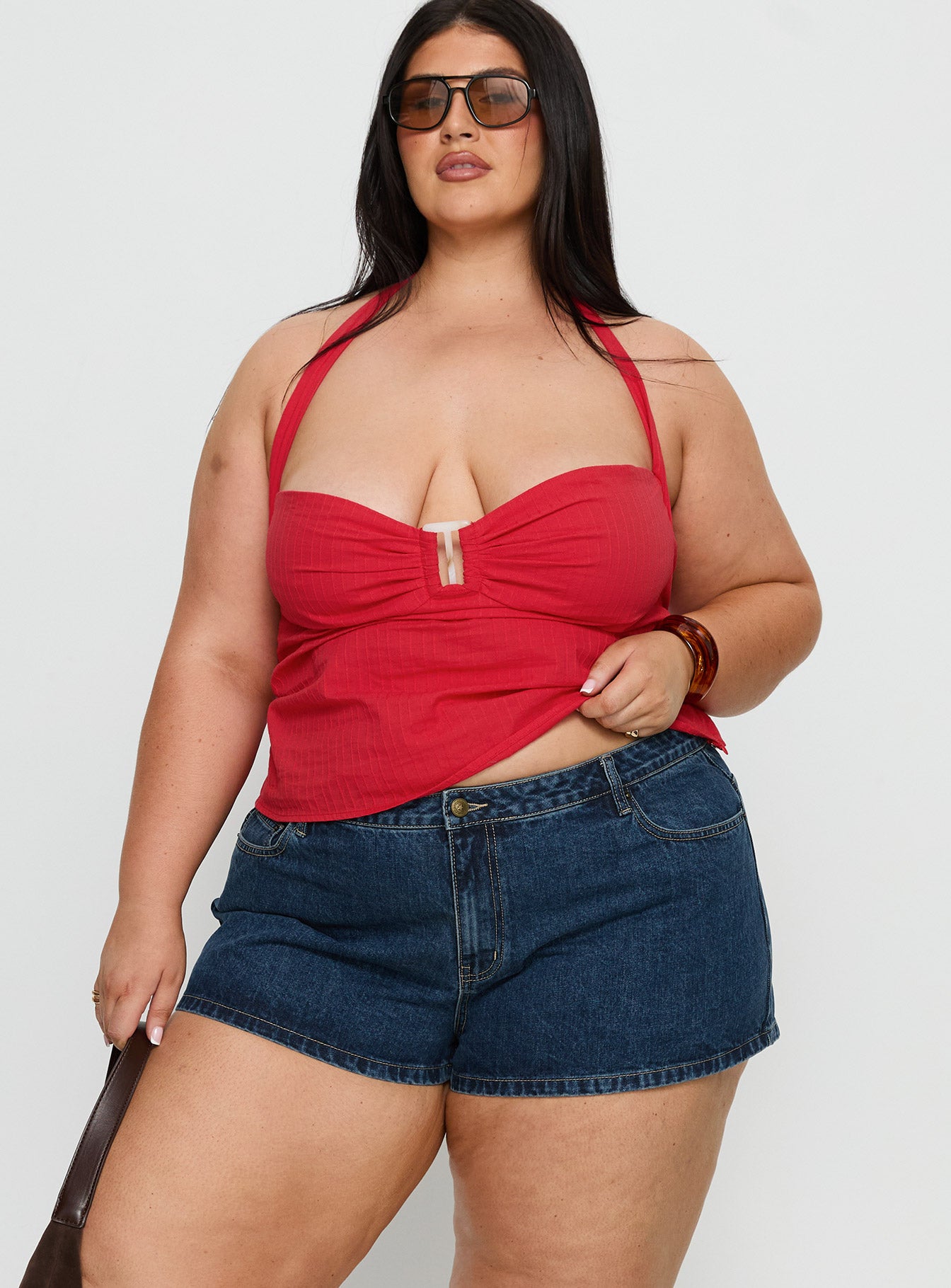 Dreamful Low Rise Mini Denim Shorts Dark Blue Wash Curve