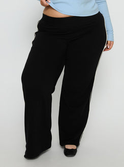 front view of model wearing Princess Polly Ascenda Straight Leg Track Pant Black Curve Mid Rise Pants 