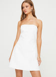 Front view of model wearing  front Princess Polly Asymmetric Neckline  Ostro Strapless Mini Dress White