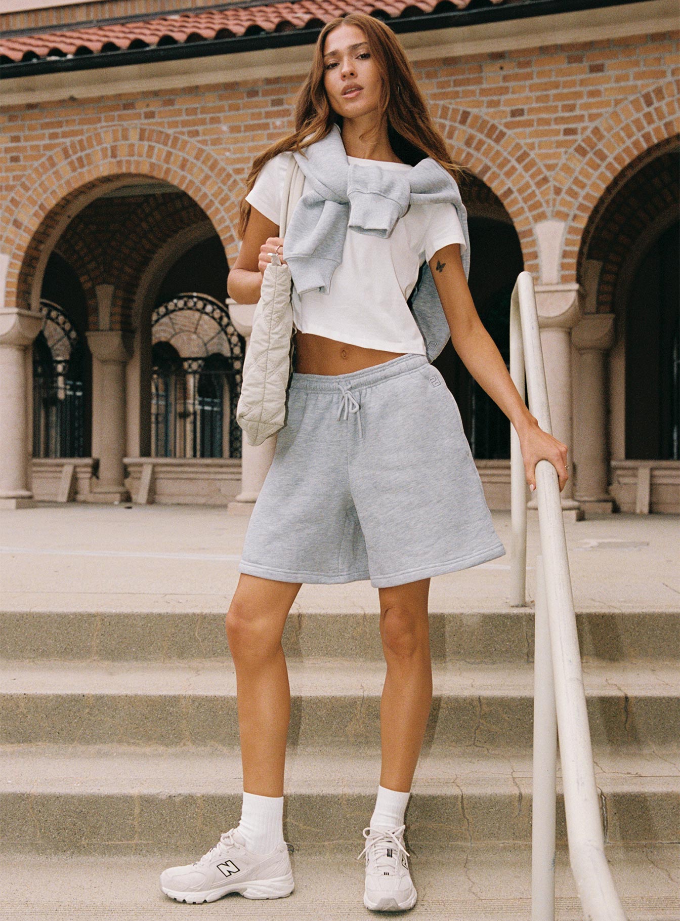 Dream Fleece Longline Shorts Grey Marle | Princess Polly