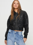 Faux-leather jacket Three pocket design, ribbed cuffs and waist  Non-stretch, fully lined 
