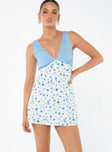 Princess Polly Plunger  Nellie Spliced Mini Dress Blue / White