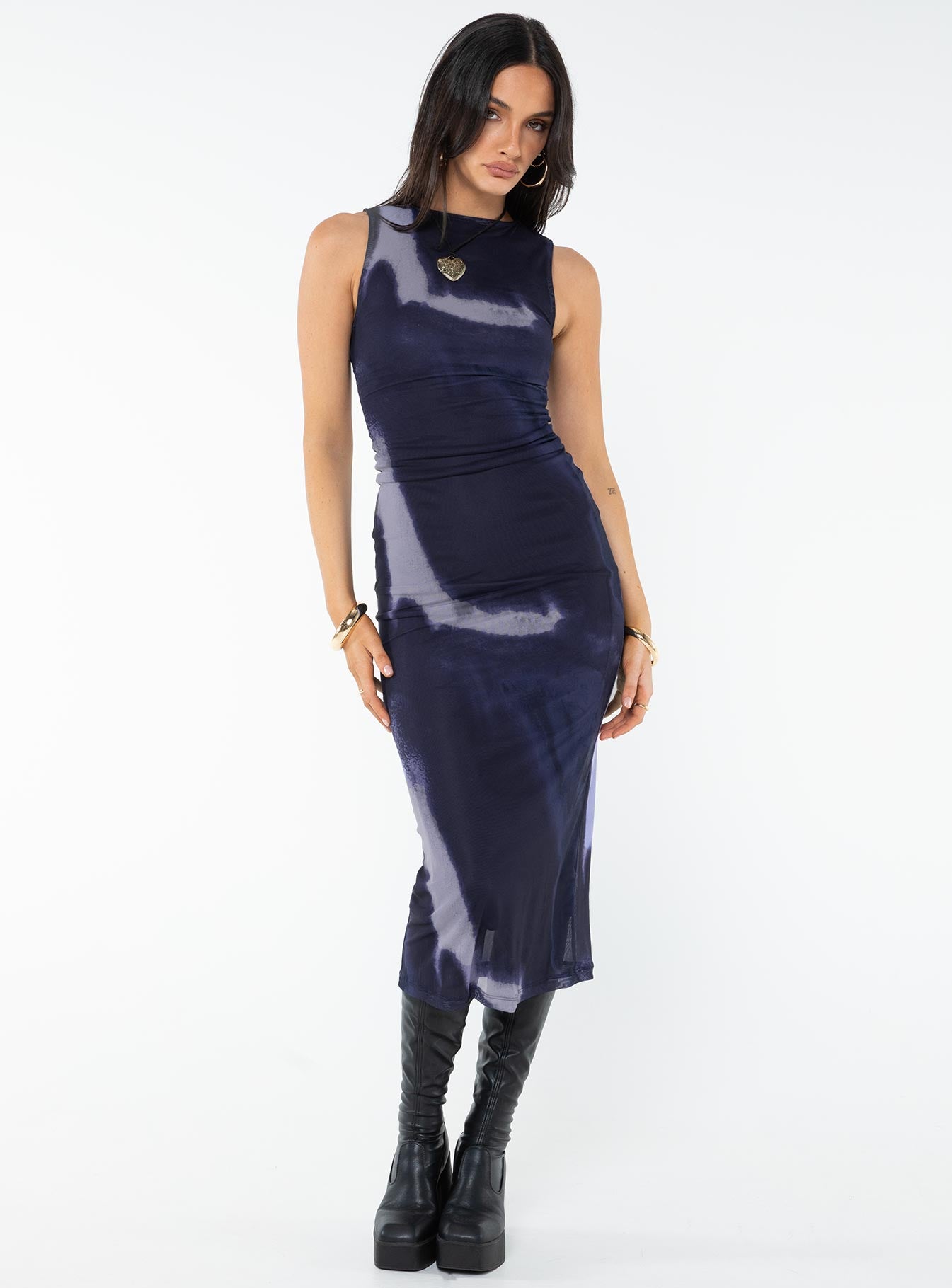 Fayola dress mesh watercolour navy